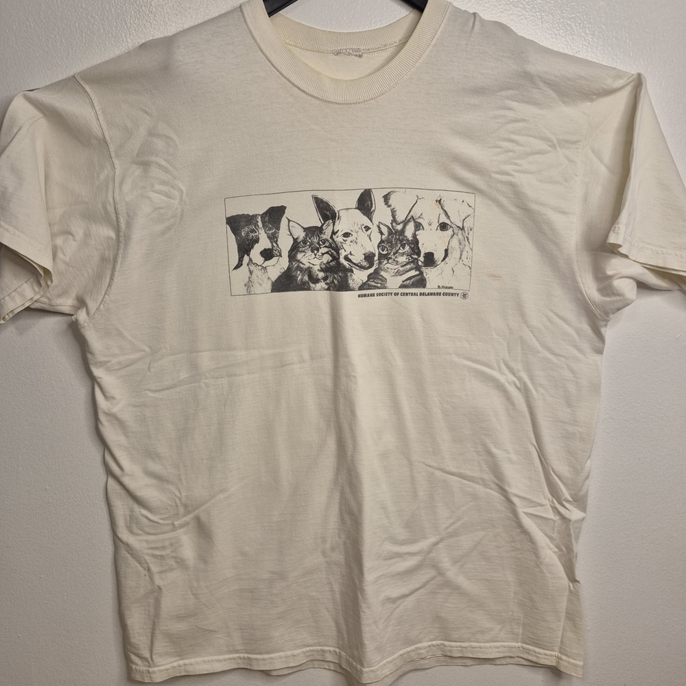 Vintage Humane Society Central Deleware County T-Shirt 1990s Dog Cat Size 2XL